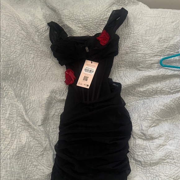 Oh Polly Black Mini Dress with Red Accents - Picture 4 of 6